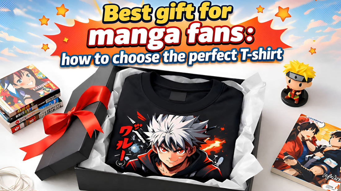 Un cadeau ouvert avec un t-shirt manga noir