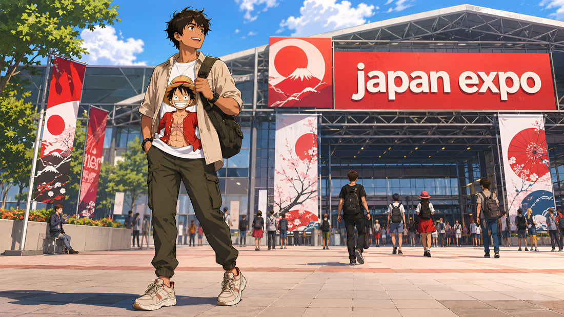 un homme devant l'entrée de la Japan Expo