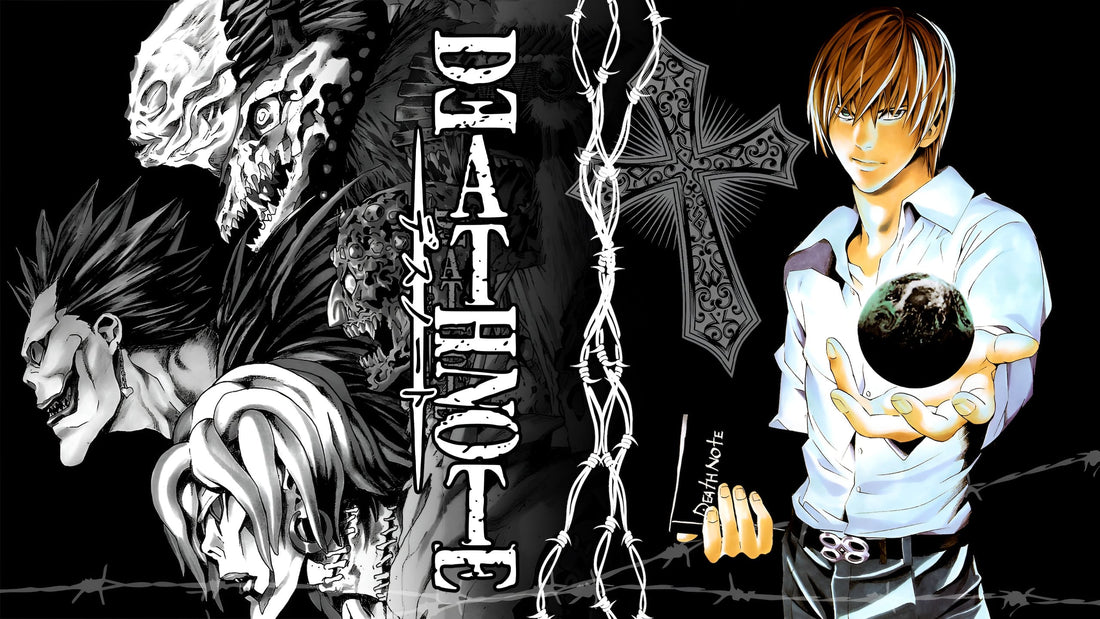 Light avec le Death Note et le logo du manga