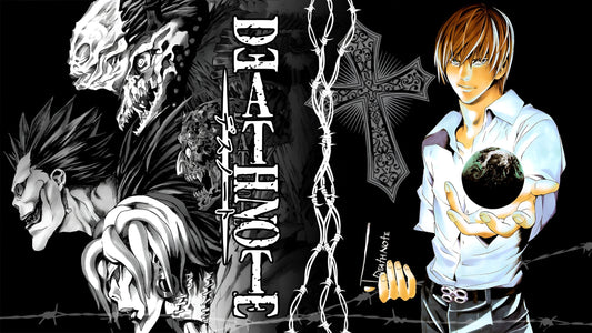 Light avec le Death Note et le logo du manga