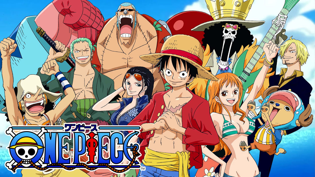 Les neuf Mugiwara de One Piece avec le logo du manga