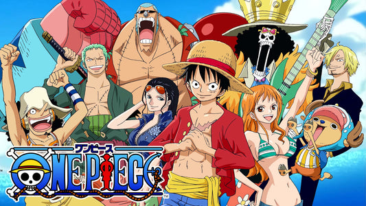 Les neuf Mugiwara de One Piece avec le logo du manga