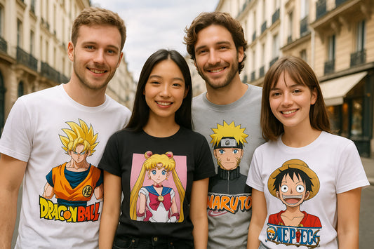 Un groupe de personnes avec des t-shirts manga